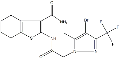 2-({[4-bromo-5-methyl-3-(trifluoromethyl)-1H-pyrazol-1-yl]acetyl}amino)-4,5,6,7-tetrahydro-1-benzothiophene-3-carboxamide Struktur