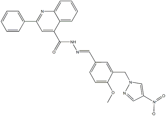 N'-[3-({4-nitro-1H-pyrazol-1-yl}methyl)-4-methoxybenzylidene]-2-phenyl-4-quinolinecarbohydrazide Struktur