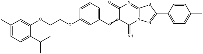 5-imino-6-{3-[2-(2-isopropyl-5-methylphenoxy)ethoxy]benzylidene}-2-(4-methylphenyl)-5,6-dihydro-7H-[1,3,4]thiadiazolo[3,2-a]pyrimidin-7-one Struktur