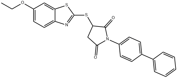 1-[1,1'-biphenyl]-4-yl-3-[(6-ethoxy-1,3-benzothiazol-2-yl)thio]pyrrolidine-2,5-dione Struktur