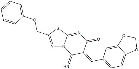 6-(1,3-benzodioxol-5-ylmethylene)-5-imino-2-(phenoxymethyl)-5,6-dihydro-7H-[1,3,4]thiadiazolo[3,2-a]pyrimidin-7-one Struktur