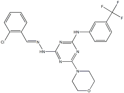 2-chlorobenzaldehyde {4-(4-morpholinyl)-6-[3-(trifluoromethyl)anilino]-1,3,5-triazin-2-yl}hydrazone Struktur