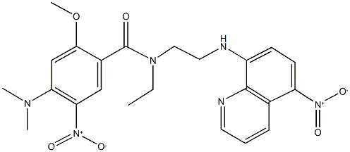 4-(dimethylamino)-N-ethyl-5-nitro-N-[2-({5-nitro-8-quinolinyl}amino)ethyl]-2-methoxybenzamide Struktur