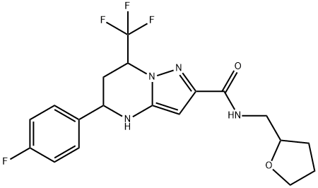 5-(4-fluorophenyl)-N-(tetrahydro-2-furanylmethyl)-7-(trifluoromethyl)-4,5,6,7-tetrahydropyrazolo[1,5-a]pyrimidine-2-carboxamide Struktur