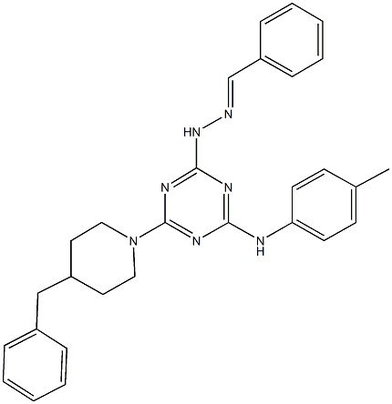 benzaldehyde {4-[(4-methylphenyl)amino]-6-[4-(phenylmethyl)piperidin-1-yl]-1,3,5-triazin-2-yl}hydrazone Struktur