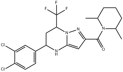 5-(3,4-dichlorophenyl)-2-[(2,6-dimethyl-1-piperidinyl)carbonyl]-7-(trifluoromethyl)-4,5,6,7-tetrahydropyrazolo[1,5-a]pyrimidine Struktur