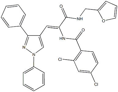 2,4-dichloro-N-(2-(1,3-diphenyl-1H-pyrazol-4-yl)-1-{[(2-furylmethyl)amino]carbonyl}vinyl)benzamide Struktur