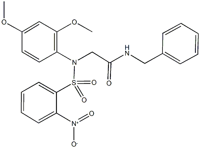 2-[[2,4-bis(methyloxy)phenyl]({2-nitrophenyl}sulfonyl)amino]-N-(phenylmethyl)acetamide Struktur