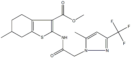 methyl 6-methyl-2-({[5-methyl-3-(trifluoromethyl)-1H-pyrazol-1-yl]acetyl}amino)-4,5,6,7-tetrahydro-1-benzothiophene-3-carboxylate Struktur