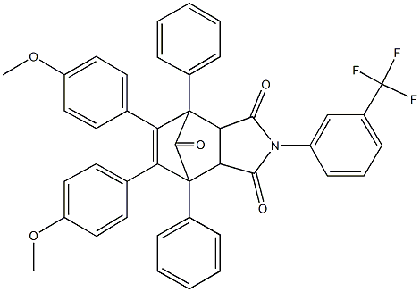 8,9-bis(4-methoxyphenyl)-1,7-diphenyl-4-[3-(trifluoromethyl)phenyl]-4-azatricyclo[5.2.1.0~2,6~]dec-8-ene-3,5,10-trione Struktur