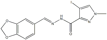 N'-(1,3-benzodioxol-5-ylmethylene)-4-iodo-1-methyl-1H-pyrazole-3-carbohydrazide Struktur