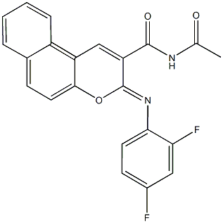 N-acetyl-3-[(2,4-difluorophenyl)imino]-3H-benzo[f]chromene-2-carboxamide Struktur