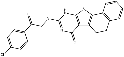 9-{[2-(4-chlorophenyl)-2-oxoethyl]sulfanyl}-5,8-dihydronaphtho[2',1':4,5]thieno[2,3-d]pyrimidin-7(6H)-one Struktur