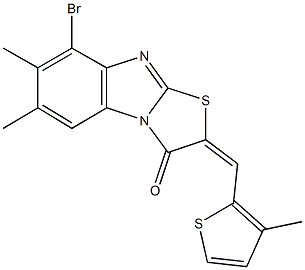 8-bromo-6,7-dimethyl-2-[(3-methyl-2-thienyl)methylene][1,3]thiazolo[3,2-a]benzimidazol-3(2H)-one Struktur