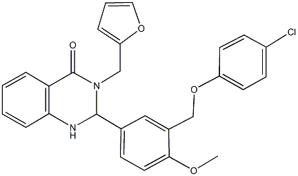 2-{3-[(4-chlorophenoxy)methyl]-4-methoxyphenyl}-3-(2-furylmethyl)-2,3-dihydroquinazolin-4(1H)-one Struktur