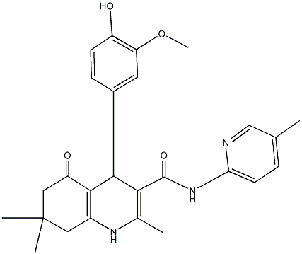 4-(4-hydroxy-3-methoxyphenyl)-2,7,7-trimethyl-N-(5-methyl-2-pyridinyl)-5-oxo-1,4,5,6,7,8-hexahydro-3-quinolinecarboxamide Struktur