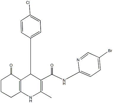 N-(5-bromo-2-pyridinyl)-4-(4-chlorophenyl)-2-methyl-5-oxo-1,4,5,6,7,8-hexahydro-3-quinolinecarboxamide Struktur