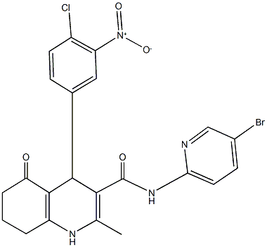 N-(5-bromo-2-pyridinyl)-4-{4-chloro-3-nitrophenyl}-2-methyl-5-oxo-1,4,5,6,7,8-hexahydro-3-quinolinecarboxamide Struktur