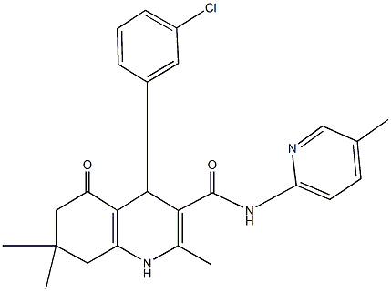 4-(3-chlorophenyl)-2,7,7-trimethyl-N-(5-methyl-2-pyridinyl)-5-oxo-1,4,5,6,7,8-hexahydro-3-quinolinecarboxamide Struktur