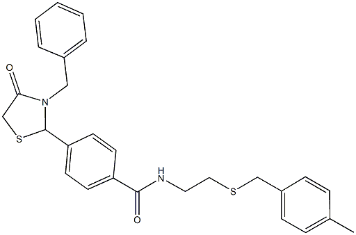 N-(2-{[(4-methylphenyl)methyl]sulfanyl}ethyl)-4-[4-oxo-3-(phenylmethyl)-1,3-thiazolidin-2-yl]benzamide Structure