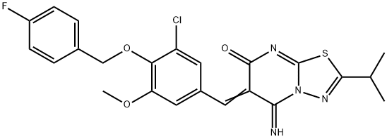 6-{3-chloro-4-[(4-fluorobenzyl)oxy]-5-methoxybenzylidene}-5-imino-2-isopropyl-5,6-dihydro-7H-[1,3,4]thiadiazolo[3,2-a]pyrimidin-7-one Struktur