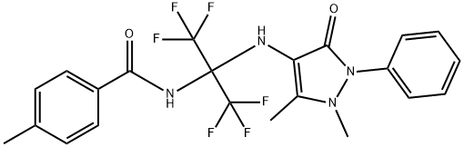 N-[1-[(1,5-dimethyl-3-oxo-2-phenyl-2,3-dihydro-1H-pyrazol-4-yl)amino]-2,2,2-trifluoro-1-(trifluoromethyl)ethyl]-4-methylbenzamide Struktur