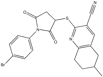 2-{[1-(4-bromophenyl)-2,5-dioxopyrrolidin-3-yl]thio}-6-methyl-5,6,7,8-tetrahydroquinoline-3-carbonitrile Struktur