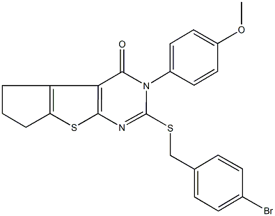 2-[(4-bromobenzyl)sulfanyl]-3-(4-methoxyphenyl)-3,5,6,7-tetrahydro-4H-cyclopenta[4,5]thieno[2,3-d]pyrimidin-4-one Struktur