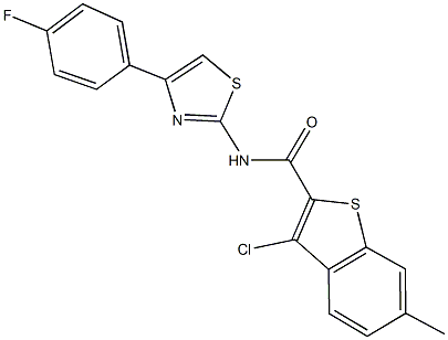 3-chloro-N-[4-(4-fluorophenyl)-1,3-thiazol-2-yl]-6-methyl-1-benzothiophene-2-carboxamide Struktur