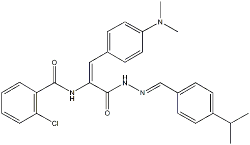 2-chloro-N-(2-[4-(dimethylamino)phenyl]-1-{[2-(4-isopropylbenzylidene)hydrazino]carbonyl}vinyl)benzamide Struktur