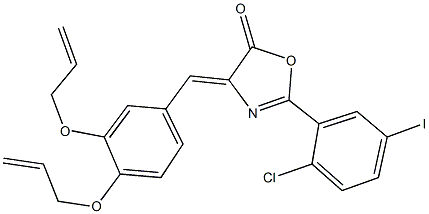 4-[3,4-bis(allyloxy)benzylidene]-2-(2-chloro-5-iodophenyl)-1,3-oxazol-5(4H)-one Struktur