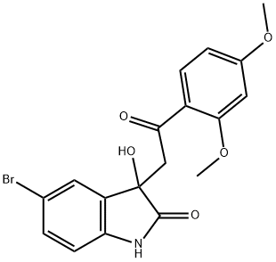 5-bromo-3-[2-(2,4-dimethoxyphenyl)-2-oxoethyl]-3-hydroxy-1,3-dihydro-2H-indol-2-one Struktur