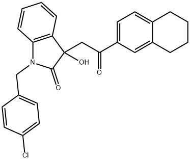 1-(4-chlorobenzyl)-3-hydroxy-3-[2-oxo-2-(5,6,7,8-tetrahydronaphthalen-2-yl)ethyl]-1,3-dihydro-2H-indol-2-one Struktur