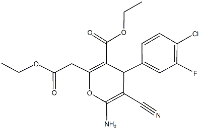 ethyl 6-amino-4-(4-chloro-3-fluorophenyl)-5-cyano-2-(2-ethoxy-2-oxoethyl)-4H-pyran-3-carboxylate Struktur