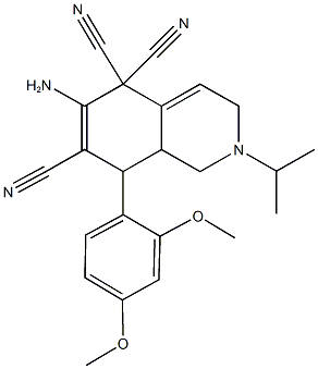 6-amino-8-(2,4-dimethoxyphenyl)-2-isopropyl-2,3,8,8a-tetrahydro-5,5,7(1H)-isoquinolinetricarbonitrile Struktur