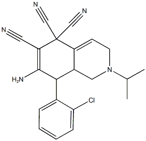 7-amino-8-(2-chlorophenyl)-2-isopropyl-2,3,8,8a-tetrahydro-5,5,6(1H)-isoquinolinetricarbonitrile Struktur