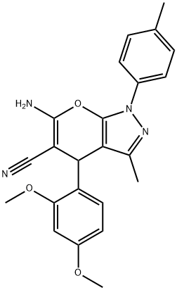 6-amino-4-(2,4-dimethoxyphenyl)-3-methyl-1-(4-methylphenyl)-1,4-dihydropyrano[2,3-c]pyrazole-5-carbonitrile Struktur