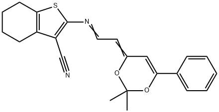 2-{[2-(2,2-dimethyl-6-phenyl-4H-1,3-dioxin-4-ylidene)ethylidene]amino}-4,5,6,7-tetrahydro-1-benzothiophene-3-carbonitrile Struktur