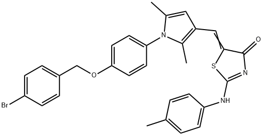 5-[(1-{4-[(4-bromobenzyl)oxy]phenyl}-2,5-dimethyl-1H-pyrrol-3-yl)methylene]-2-[(4-methylphenyl)imino]-1,3-thiazolidin-4-one Struktur