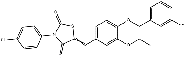 3-(4-chlorophenyl)-5-{3-ethoxy-4-[(3-fluorobenzyl)oxy]benzylidene}-1,3-thiazolidine-2,4-dione Struktur