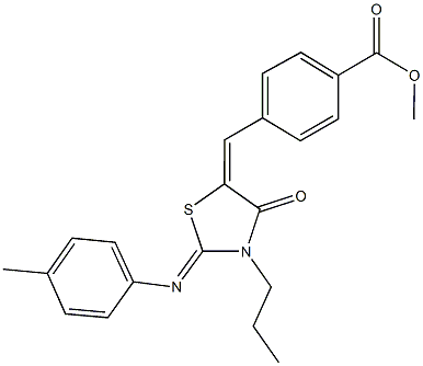 methyl 4-({2-[(4-methylphenyl)imino]-4-oxo-3-propyl-1,3-thiazolidin-5-ylidene}methyl)benzoate Struktur