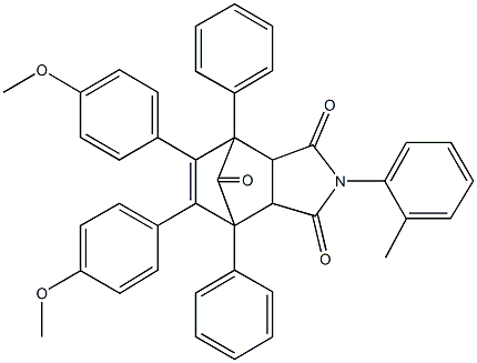 8,9-bis(4-methoxyphenyl)-4-(2-methylphenyl)-1,7-diphenyl-4-azatricyclo[5.2.1.0~2,6~]dec-8-ene-3,5,10-trione Struktur