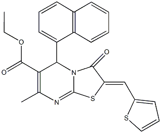 ethyl 7-methyl-5-(1-naphthyl)-3-oxo-2-(2-thienylmethylene)-2,3-dihydro-5H-[1,3]thiazolo[3,2-a]pyrimidine-6-carboxylate Struktur