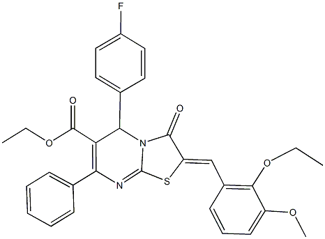 ethyl 2-(2-ethoxy-3-methoxybenzylidene)-5-(4-fluorophenyl)-3-oxo-7-phenyl-2,3-dihydro-5H-[1,3]thiazolo[3,2-a]pyrimidine-6-carboxylate Struktur