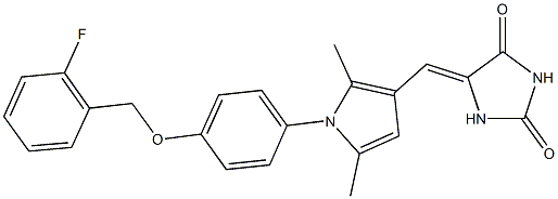 5-[(1-{4-[(2-fluorobenzyl)oxy]phenyl}-2,5-dimethyl-1H-pyrrol-3-yl)methylene]-2,4-imidazolidinedione Struktur