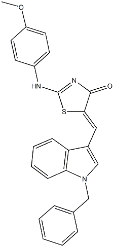 5-[(1-benzyl-1H-indol-3-yl)methylene]-2-(4-methoxyanilino)-1,3-thiazol-4(5H)-one Struktur