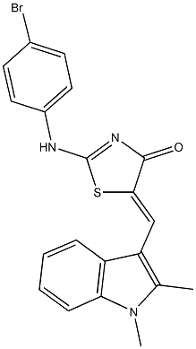 2-(4-bromoanilino)-5-[(1,2-dimethyl-1H-indol-3-yl)methylene]-1,3-thiazol-4(5H)-one Struktur