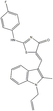 5-[(1-allyl-2-methyl-1H-indol-3-yl)methylene]-2-(4-fluoroanilino)-1,3-thiazol-4(5H)-one Struktur