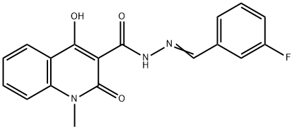 N'-(3-fluorobenzylidene)-4-hydroxy-1-methyl-2-oxo-1,2-dihydro-3-quinolinecarbohydrazide Struktur