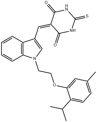 5-{[1-(2-{[5-methyl-2-(1-methylethyl)phenyl]oxy}ethyl)-1H-indol-3-yl]methylidene}-2-thioxodihydropyrimidine-4,6(1H,5H)-dione Struktur